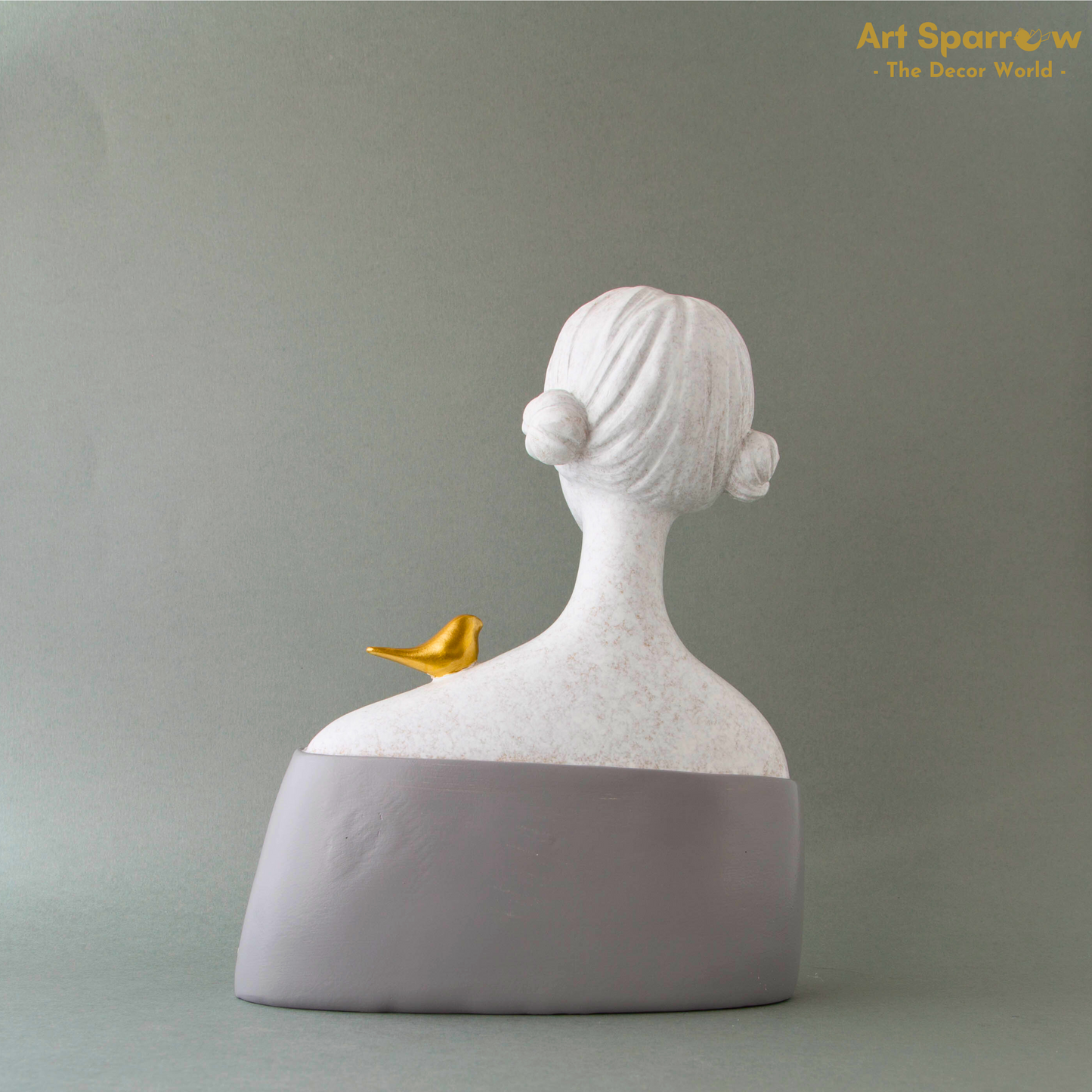 Cute Sparrow and Girl Polyresin Bust Artefact