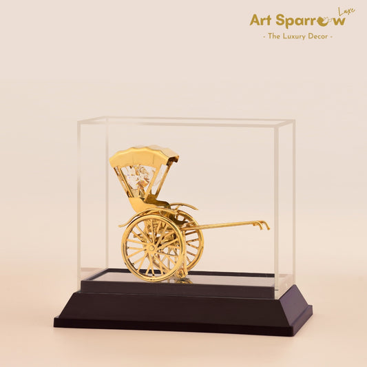 Golden Vintage Rickshaw Decor Showpiece