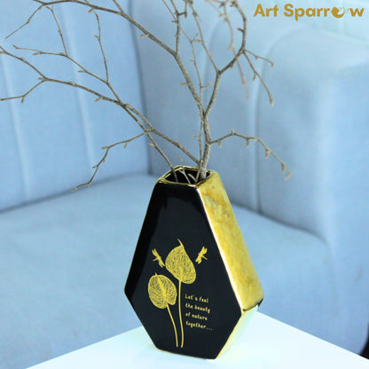 Black Diamond Vase with Ceramic Gold Glossy Finish