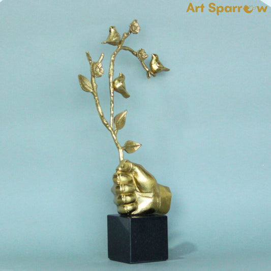 Golden Hand Polyresin Sparrows on Branch