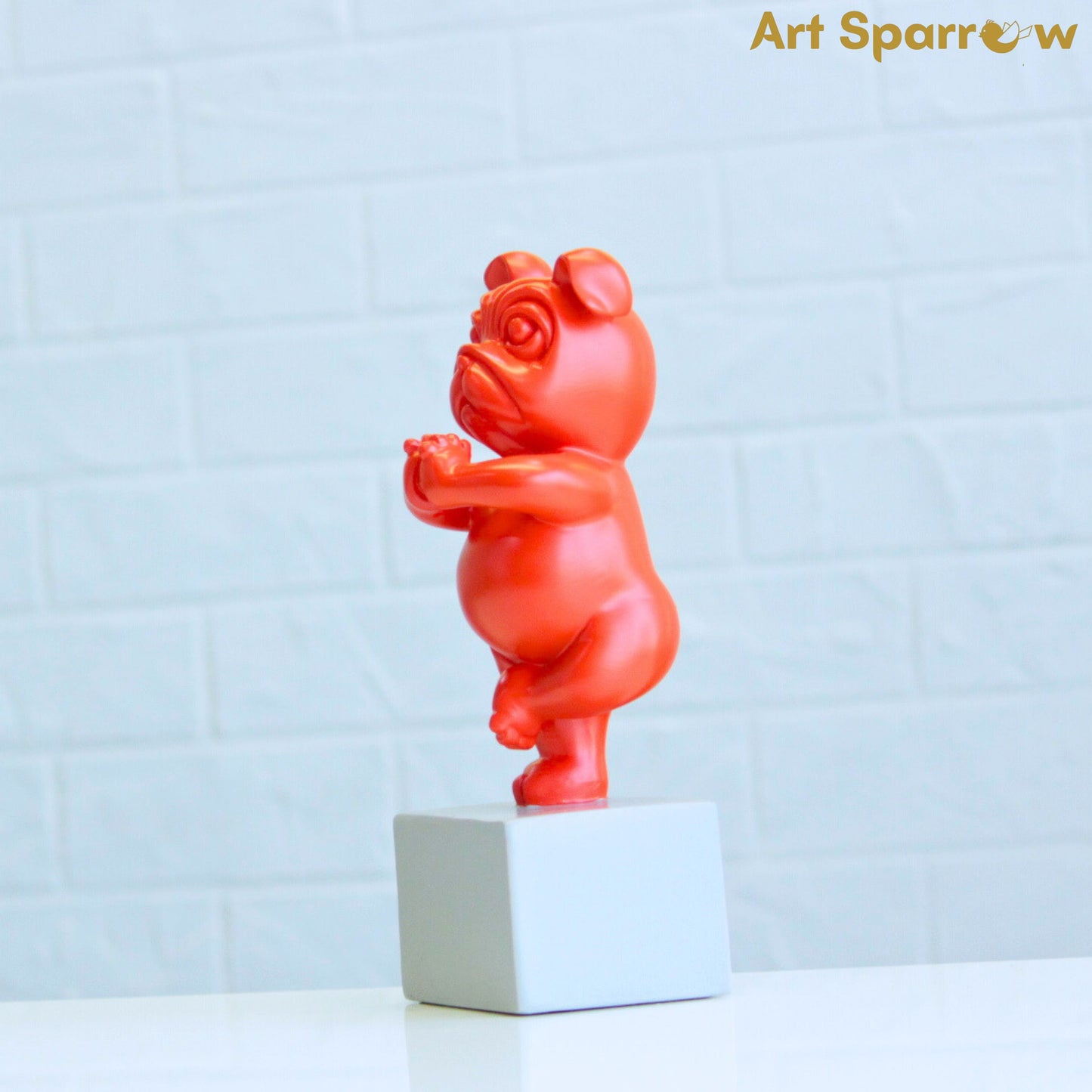 Yoga French Bulldog Statue Orange Sculpture