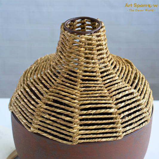 Flower Vase Jute and Metal Brown and Grey