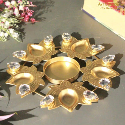 Golden Lotus Diya Decor for Festival