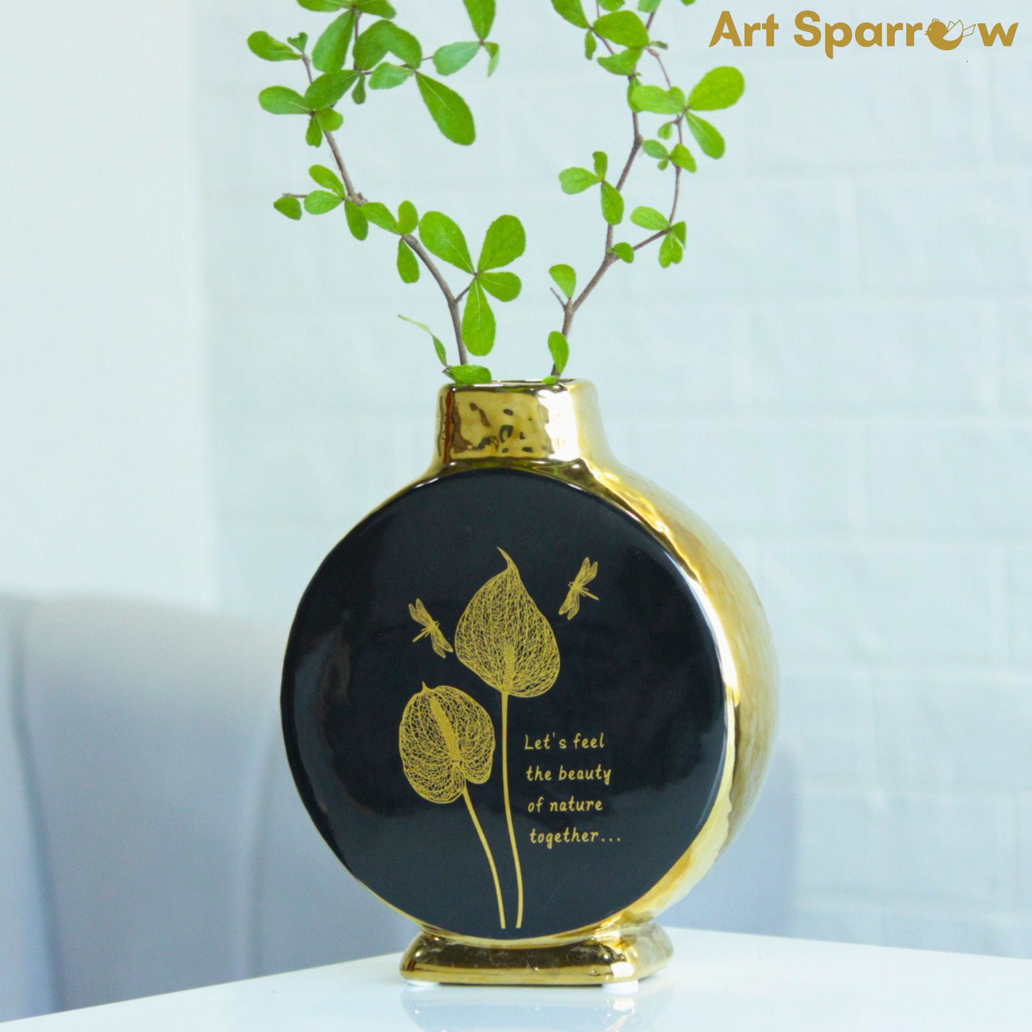 Glossy Golden Circular Ceramic Vase