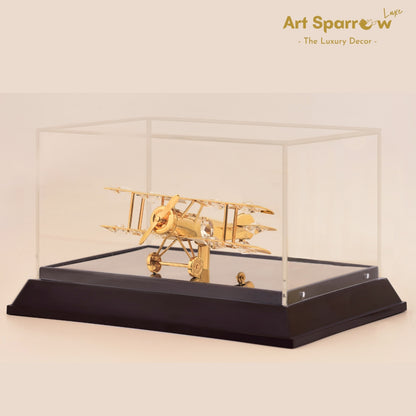 Golden Aeroplane in Acrylic Cabinet