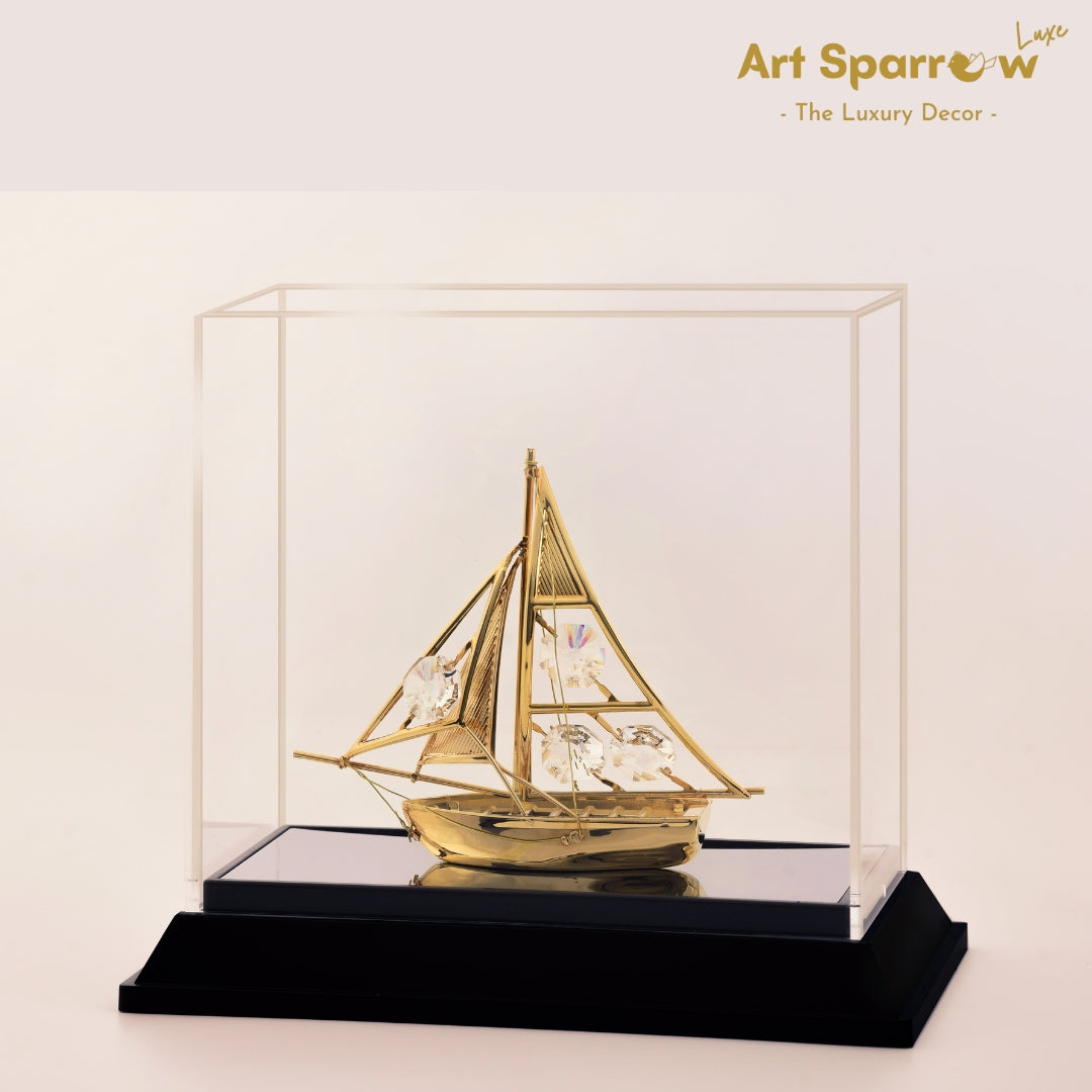 Golden Sailing Boat Decor Showpiece