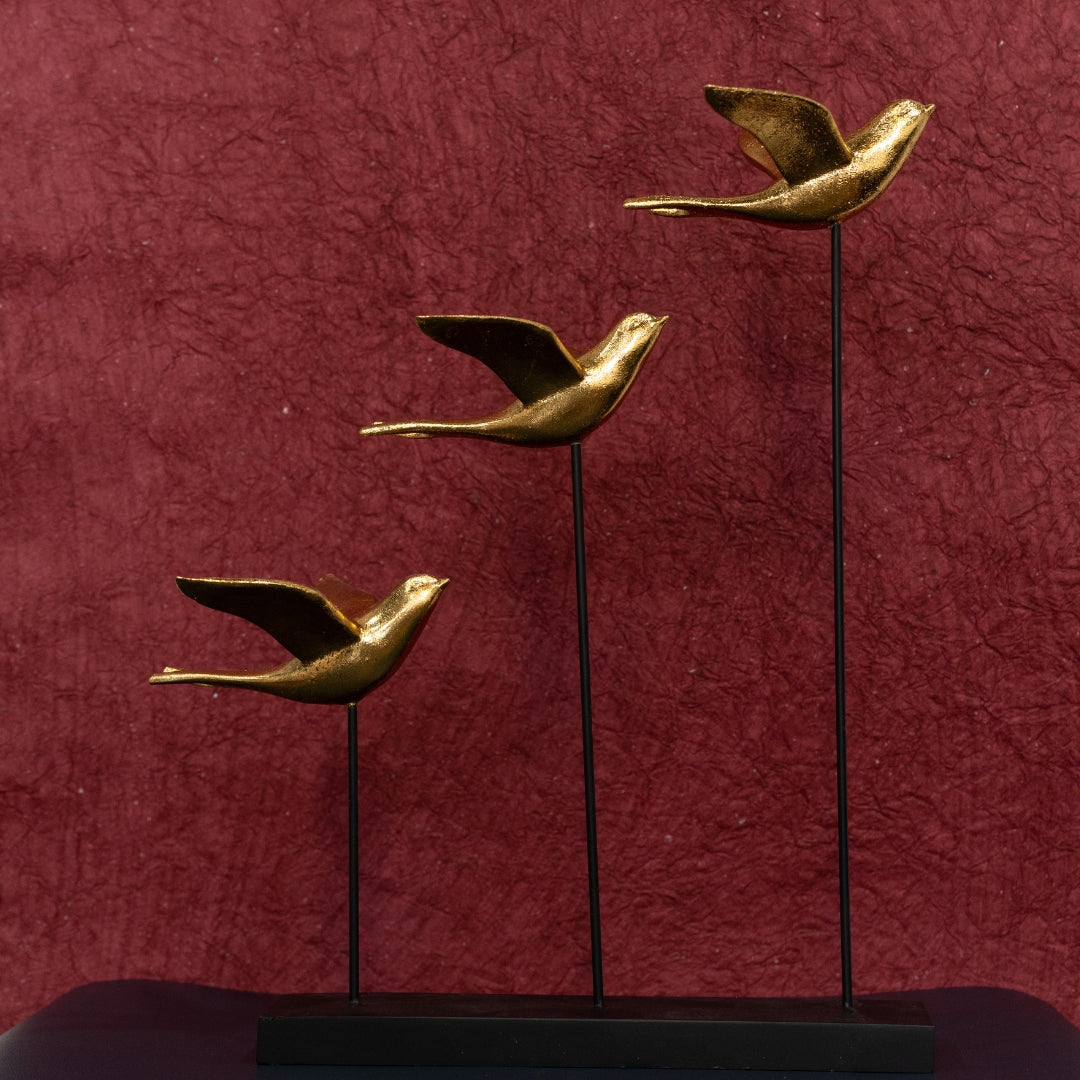 Golden Bird Family Happily Flying Table Decor