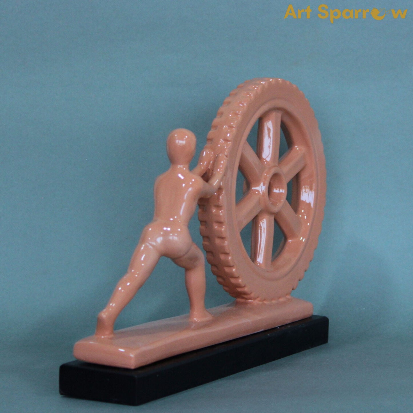 Man Pushing Wheel Human Strength Showpiece