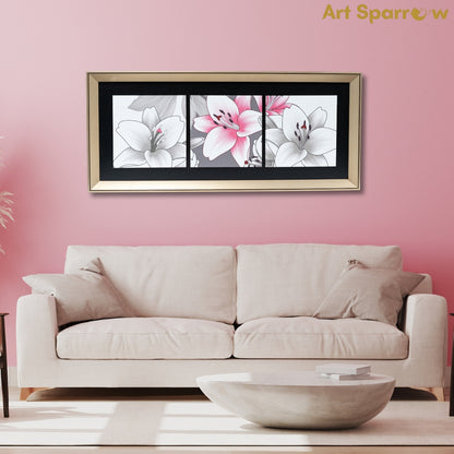 Lily Flower Design Embossed Canvas Wall Painting