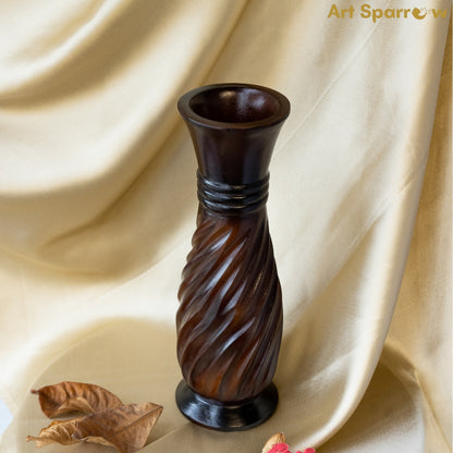 Wooden Vase Decor Wave Engraved