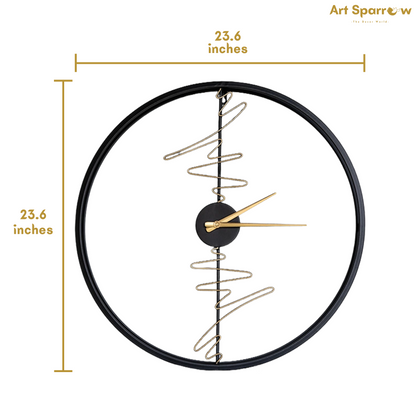 Blck and Golden Touch Large Silent Wall Clock by Art Sparrow