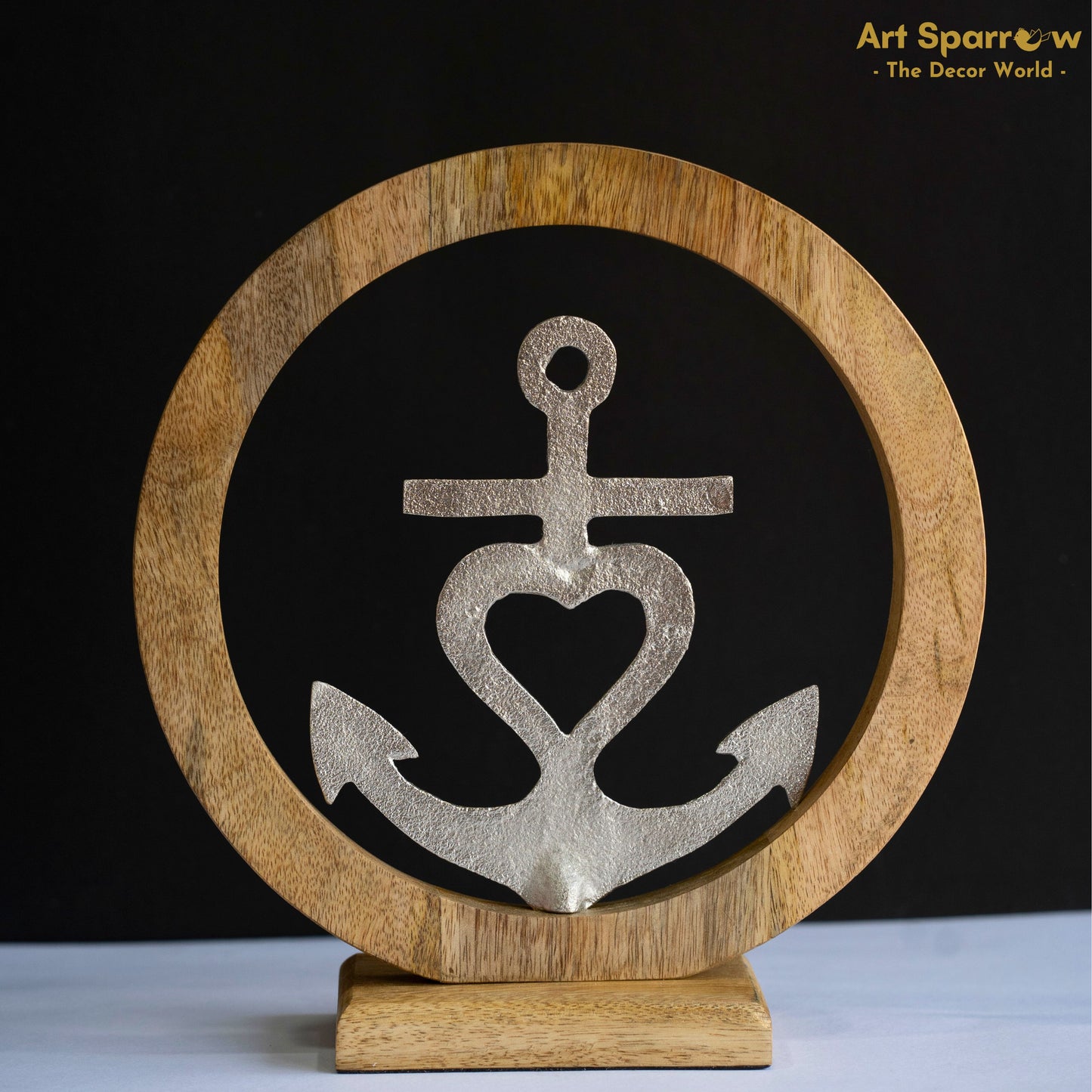 Anchor in Woden Circle Metal Art Showpiece