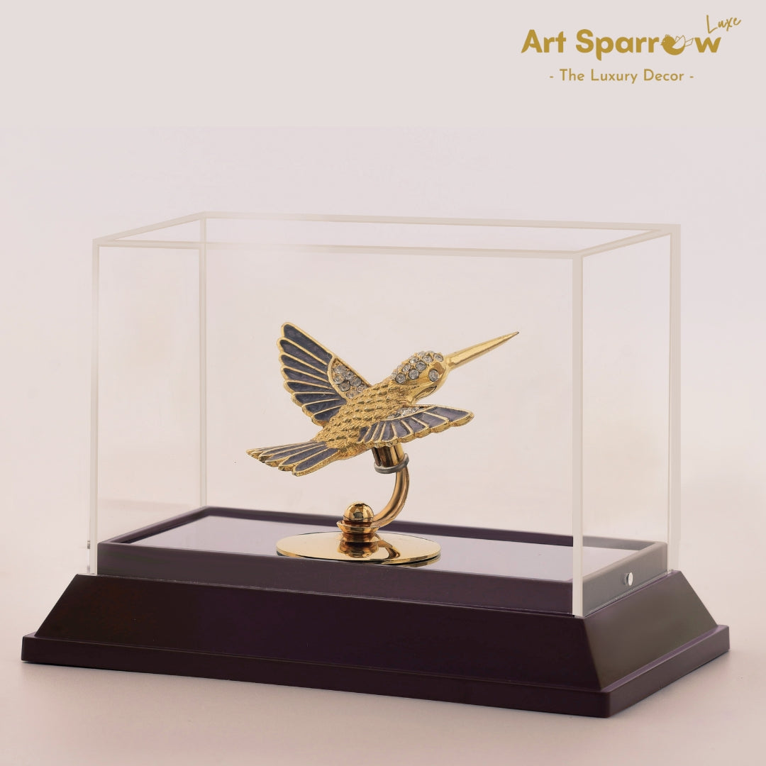 Golden Humming Bird Enamel Decor Showpiece