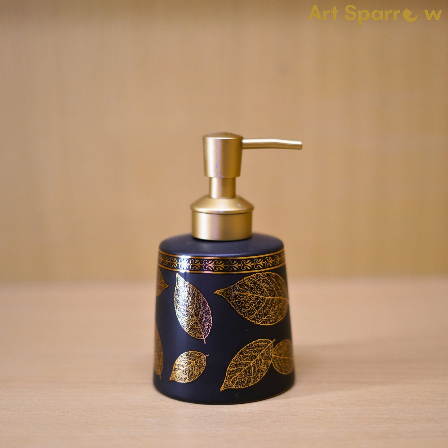 Golden Leaf Ceramic Liquid Soap Dispenser for Bathroom and Kitchen