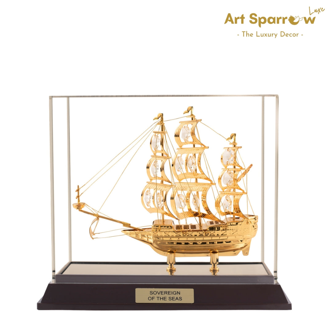 Golden Ship Soverign Decor Showpiece