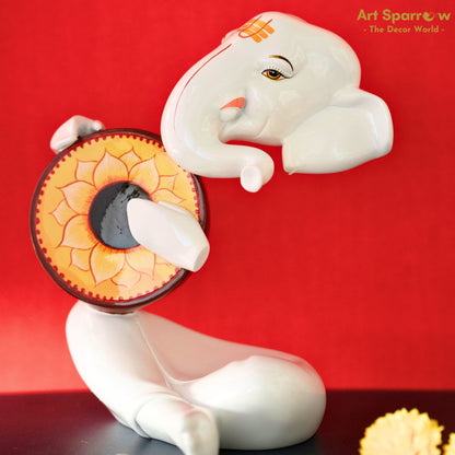 Ganesh Ji White Ceramic Showpiece - Ganpati