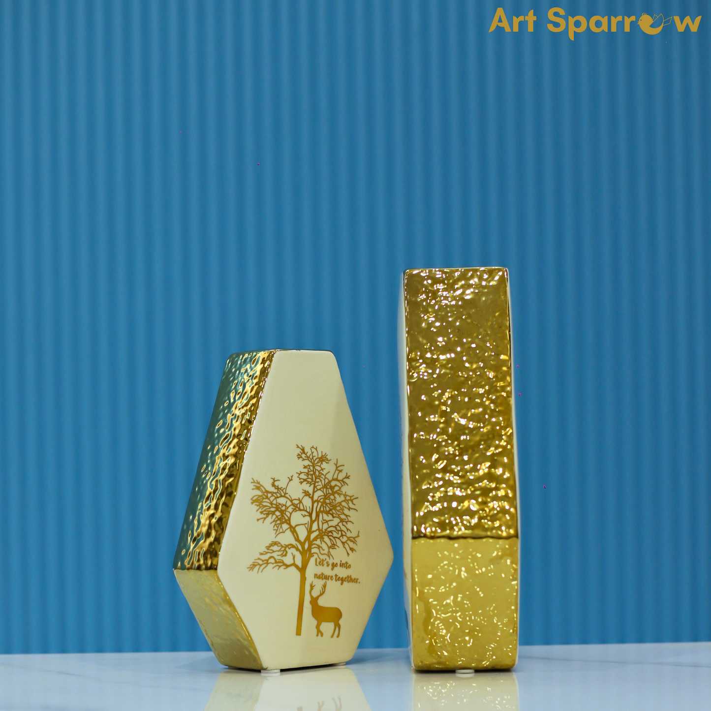 White Diamond Vase with Ceramic Gold Glossy Finish