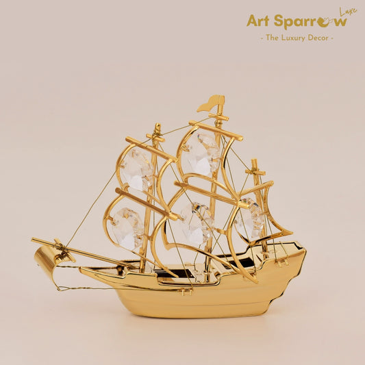 Golden Ship Sailing in Sea