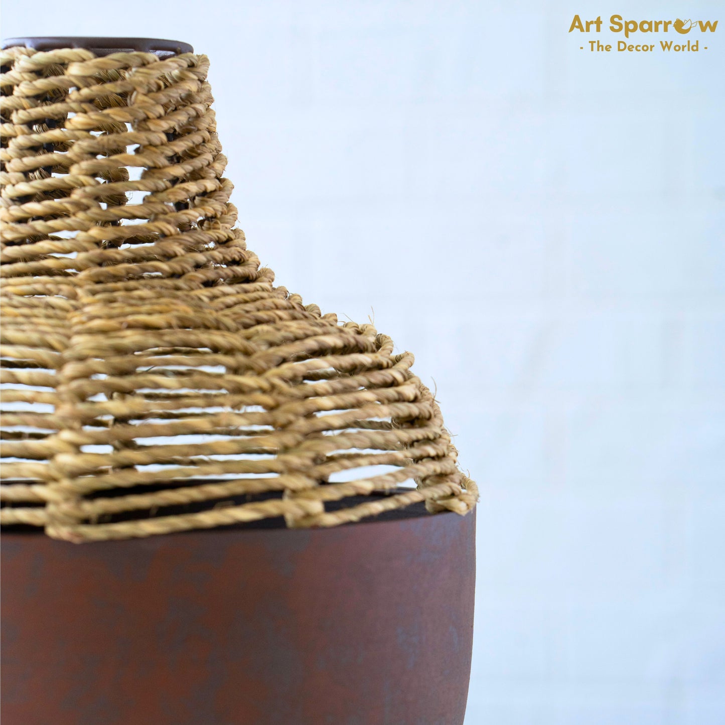 Flower Vase Jute and Metal Brown and Grey