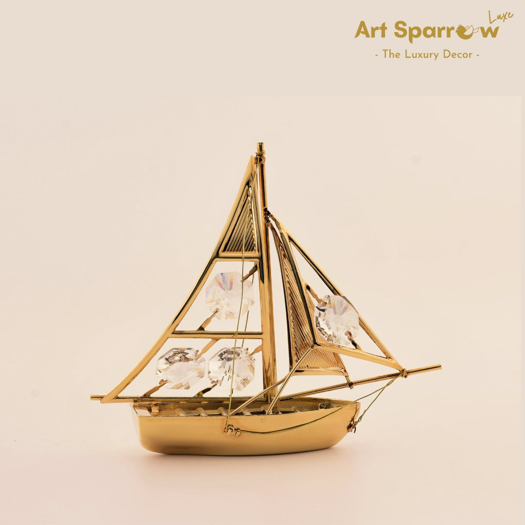 Golden Sailing Boat Decor Showpiece