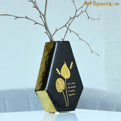 Black Diamond Vase with Ceramic Gold Glossy Finish