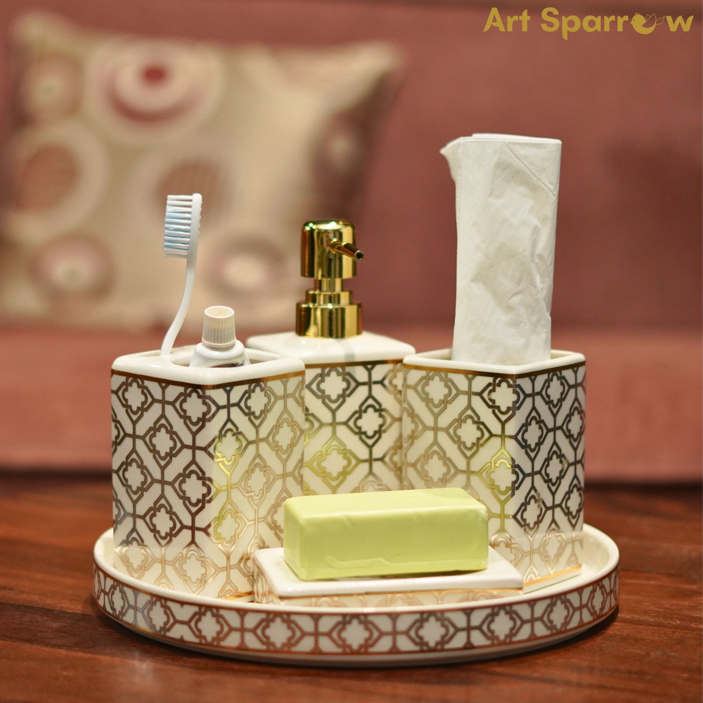 Ceramic Glossy Luxurious Bathroom Accessory Set