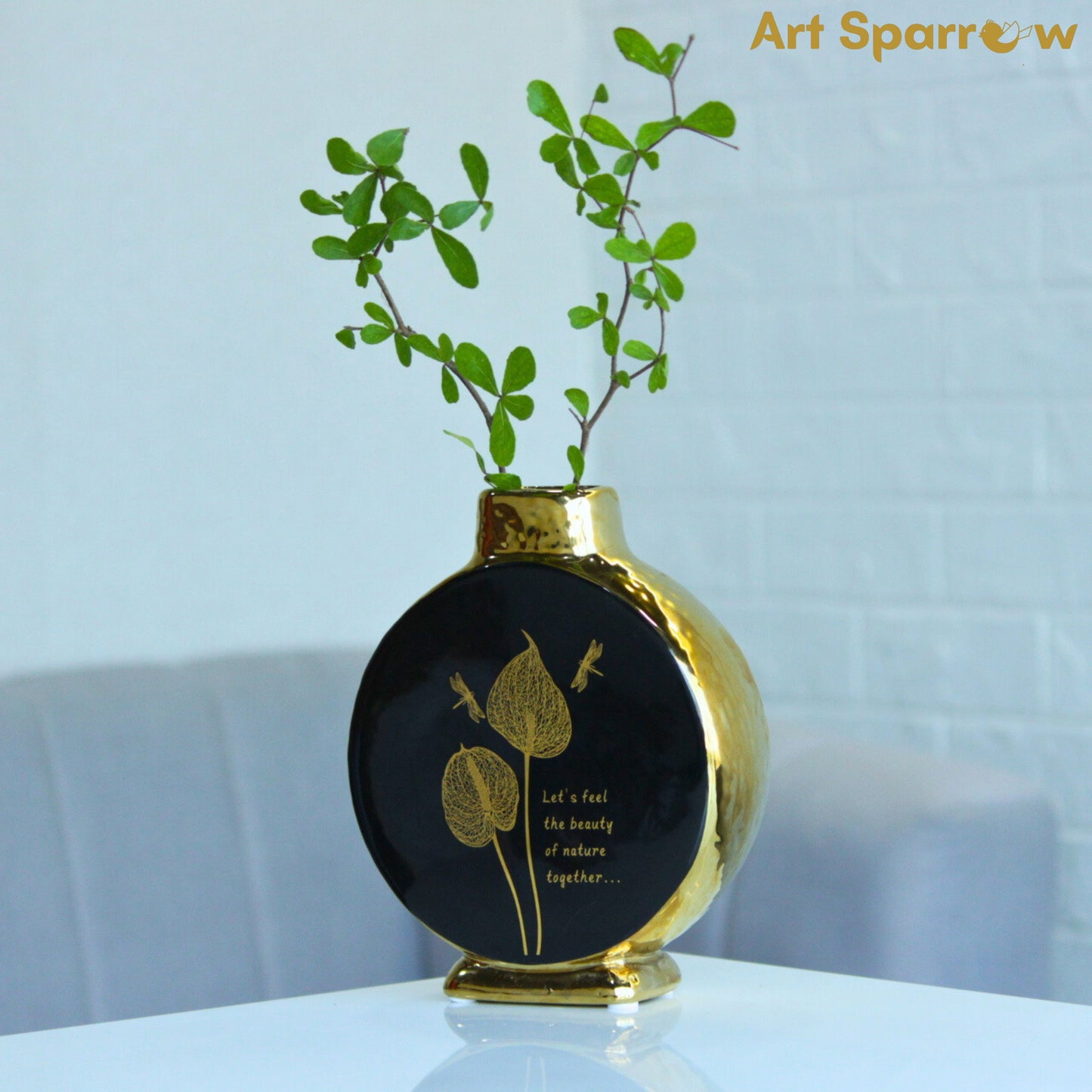 Glossy Golden Circular Ceramic Vase