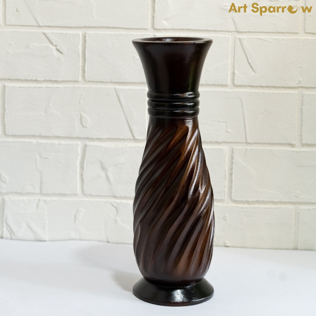 Wooden Vase Decor Wave Engraved