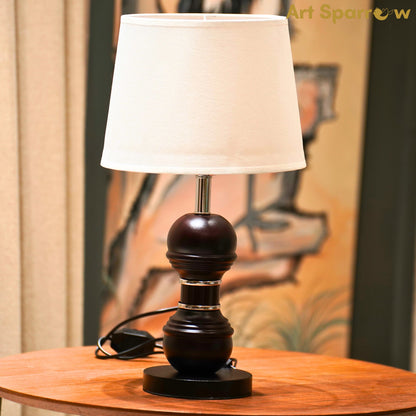 Fabric Shade Table Lamp With Brown Wooden Base