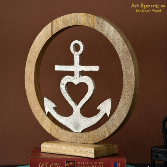 Anchor in Woden Circle Metal Art Showpiece