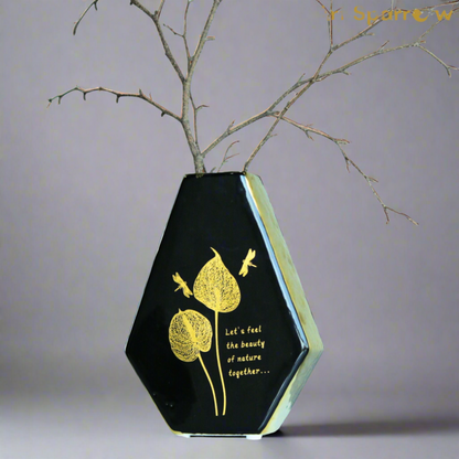 Black Diamond Vase with Ceramic Gold Glossy Finish