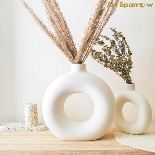 Donut Table Vase Polyresin White (Set of 2)