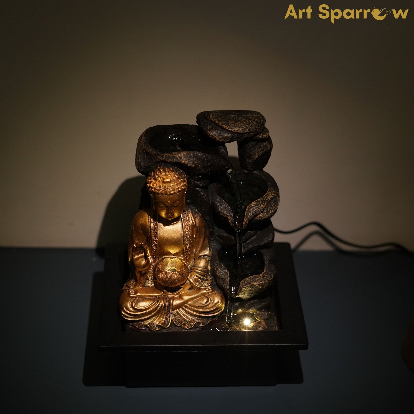 Tabletop Waterfall Buddha Fountain with LED lights