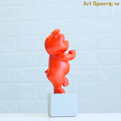 Yoga French Bulldog Statue Orange Sculpture