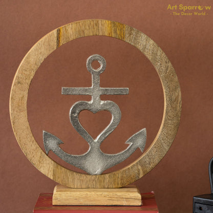 Anchor in Woden Circle Metal Art Showpiece