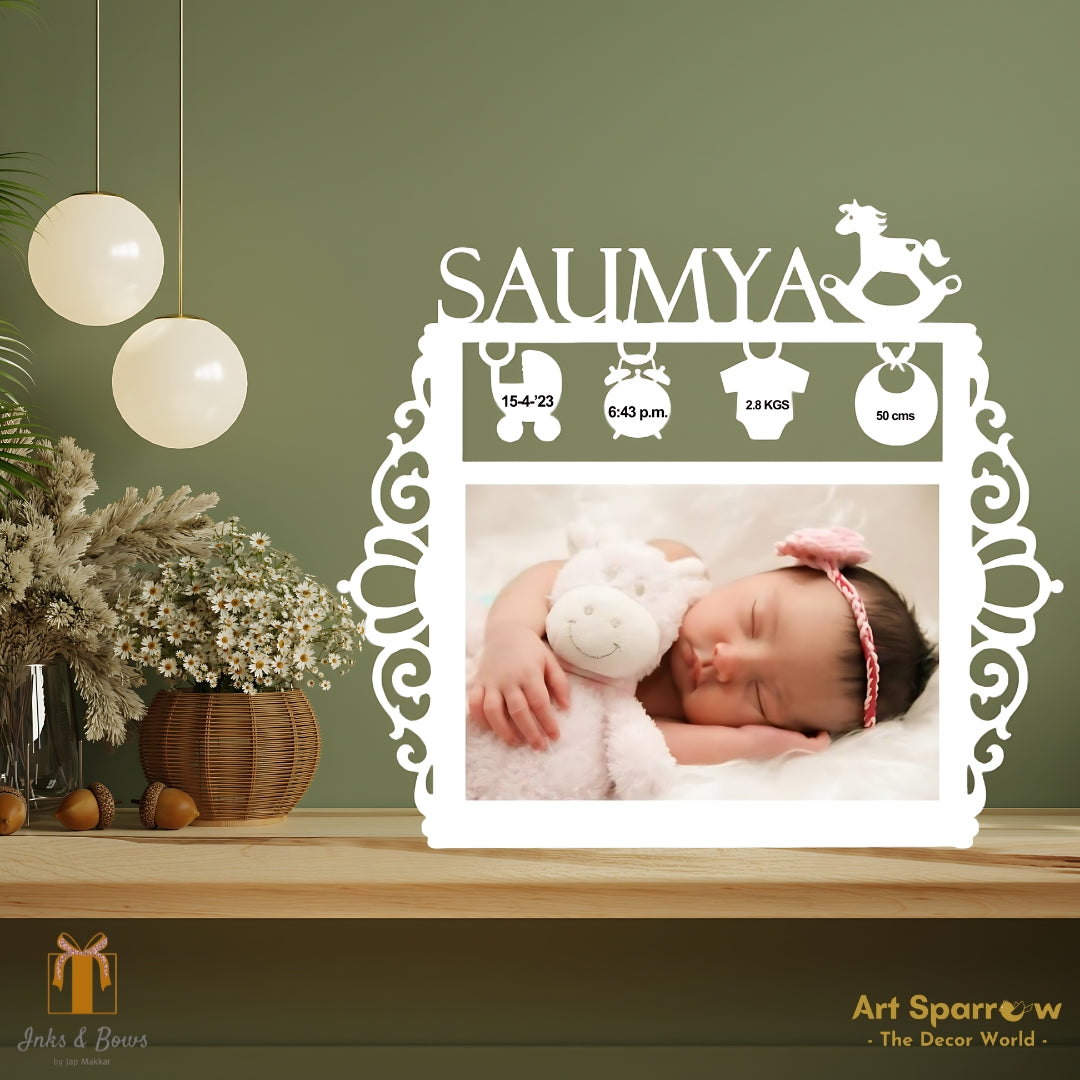 Customizable New Born Baby Name Acrylic Frame | Inks & Bows