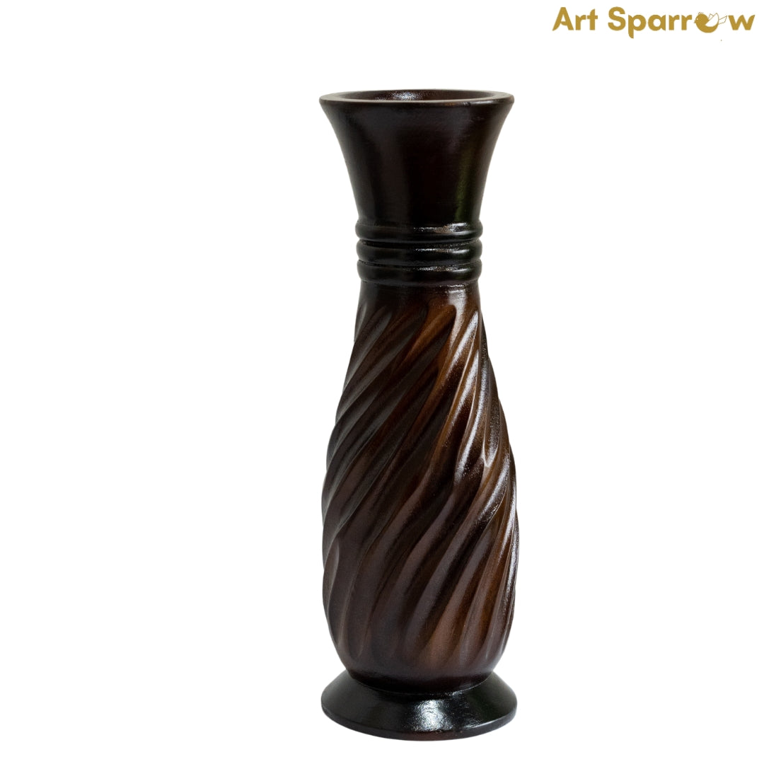 Wooden Vase Decor Wave Engraved