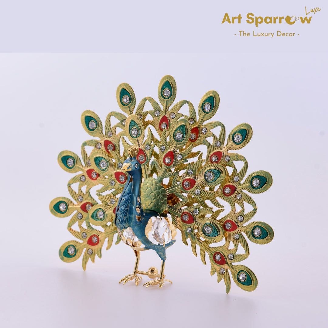 Peacock with Enamel Feather Decor Showpiece