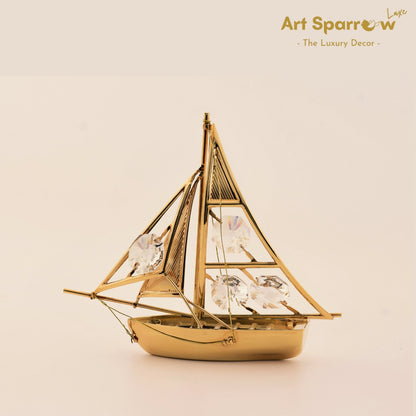 Golden Sailing Boat Decor Showpiece