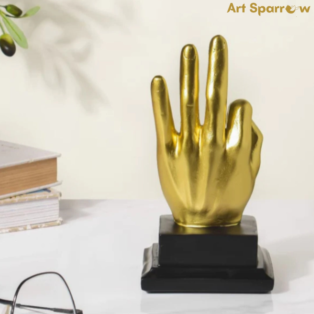 Vayu Mudra Antique Gold Hand Gesture Table Decor Showpiece