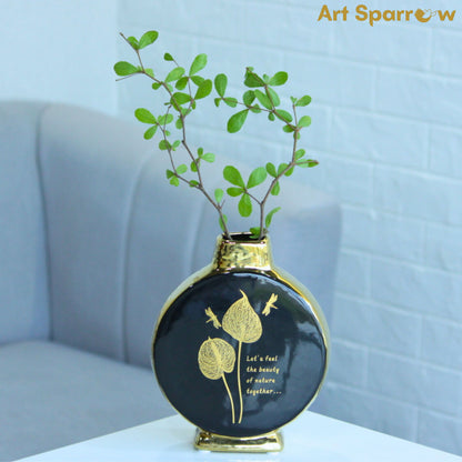 Glossy Golden Circular Ceramic Vase