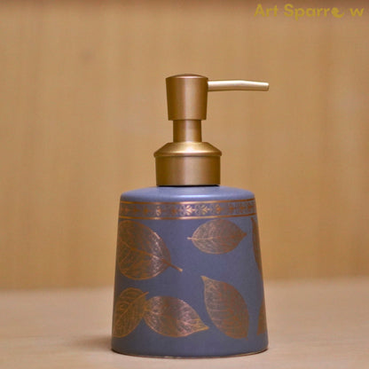 Golden Leaf Ceramic Liquid Soap Dispenser for Bathroom and Kitchen