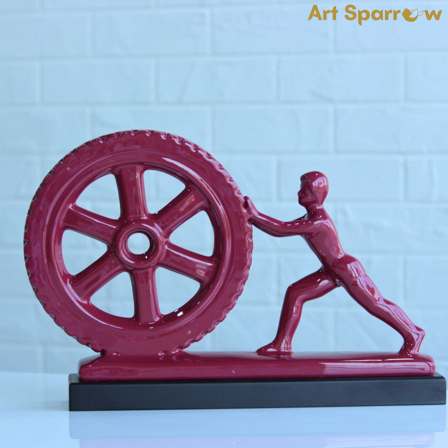 Man Pushing Wheel Human Strength Showpiece