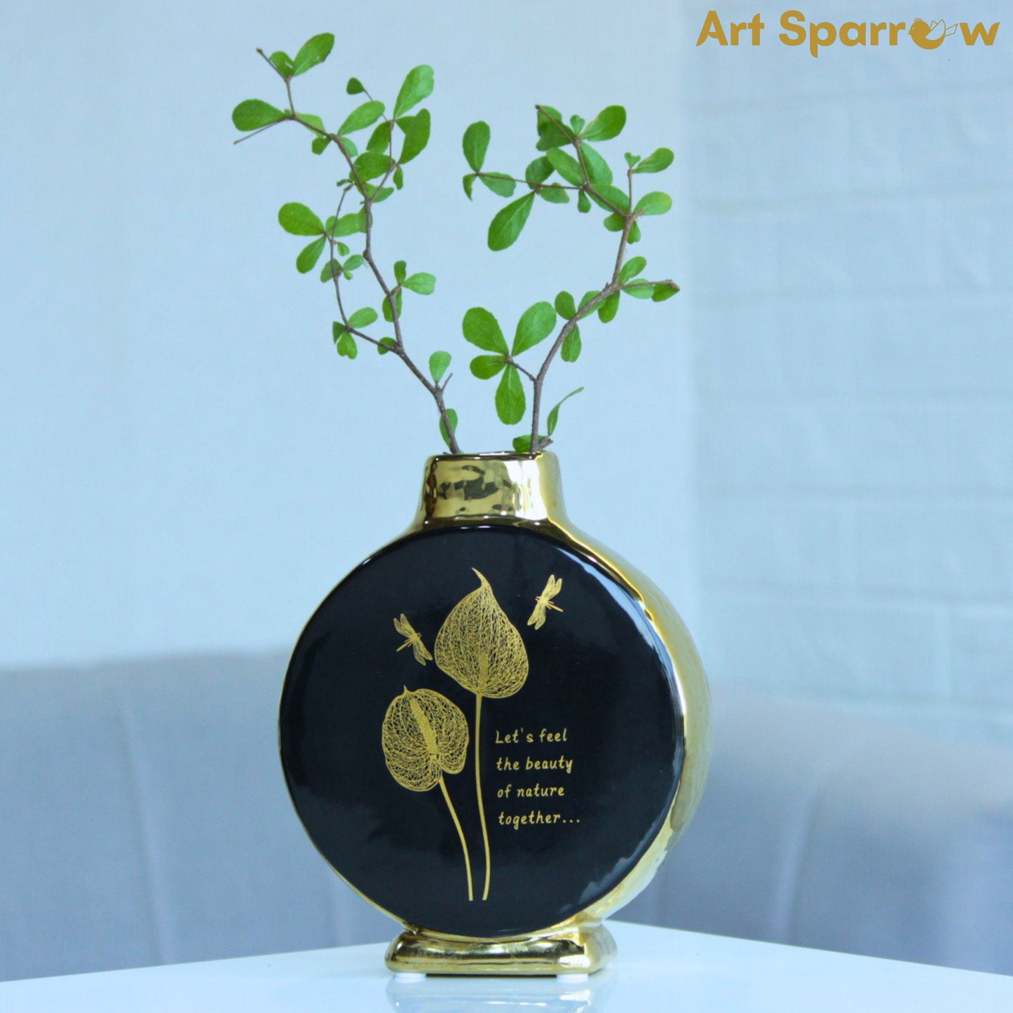 Glossy Golden Circular Ceramic Vase