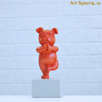 Yoga French Bulldog Statue Orange Sculpture