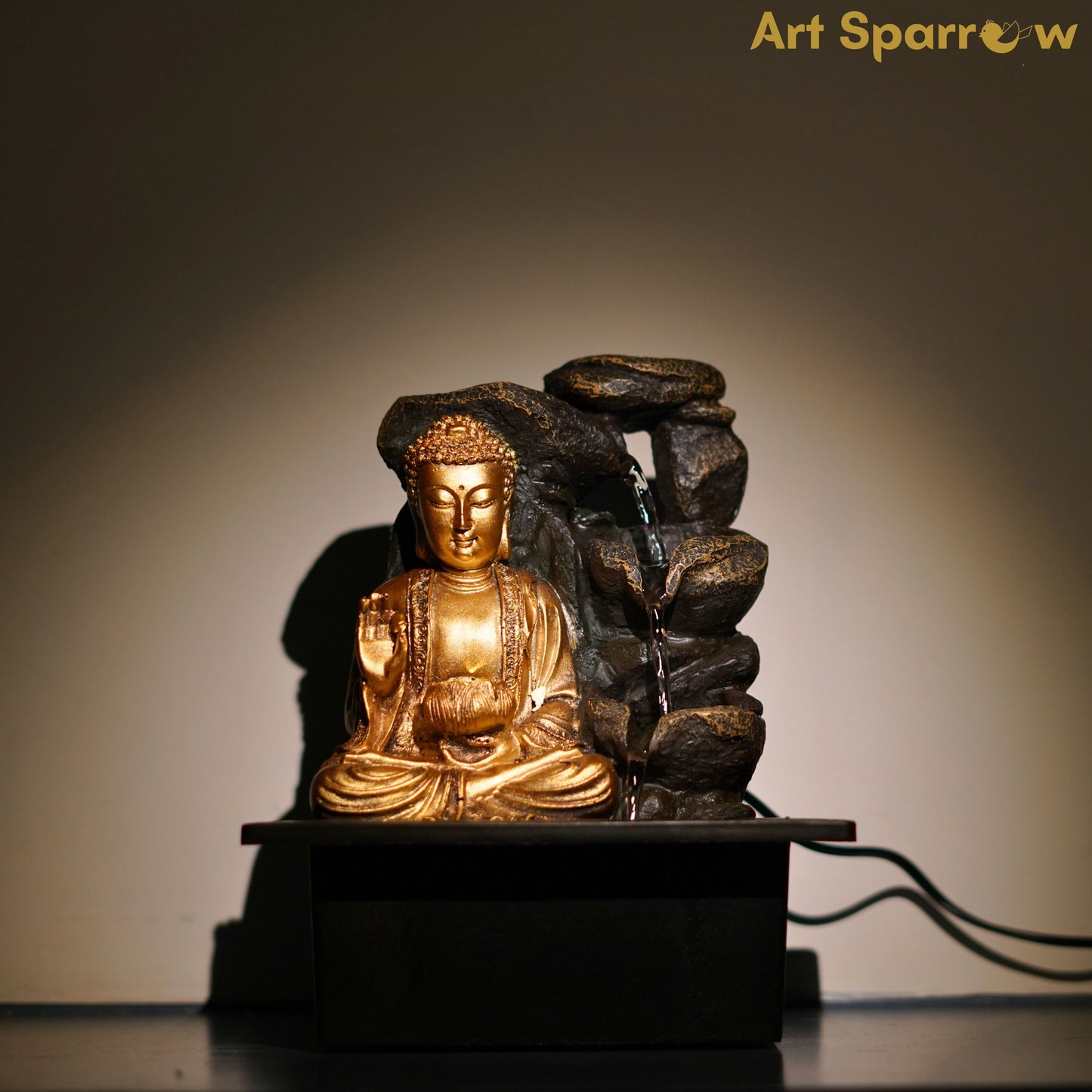 Tabletop Waterfall Buddha Fountain with LED lights