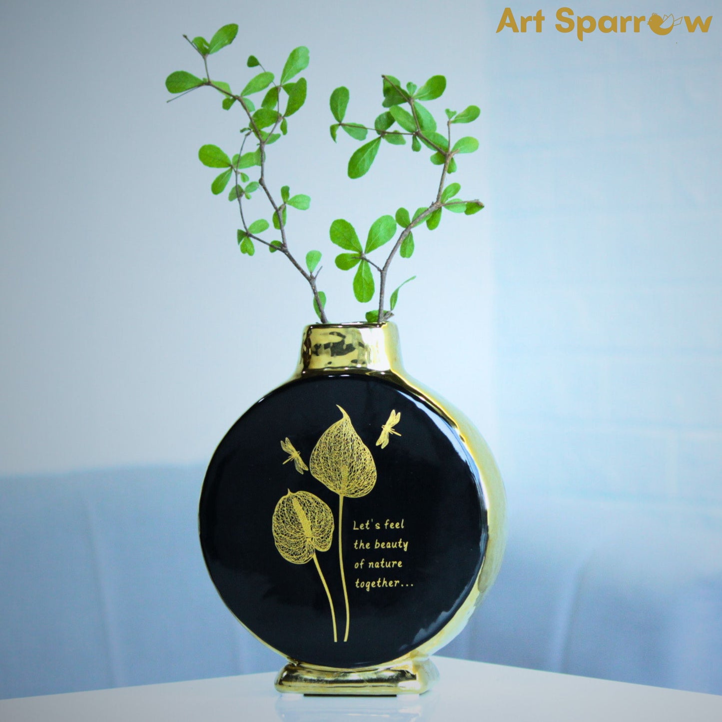 Glossy Golden Circular Ceramic Vase