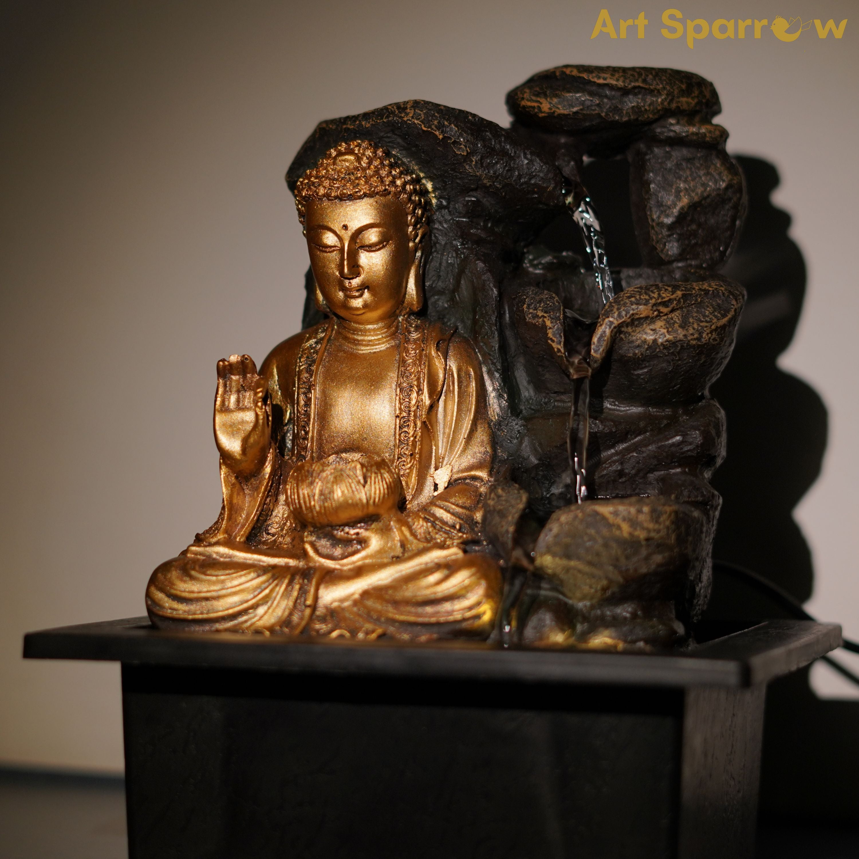 Tabletop Waterfall Buddha Fountain with LED lights