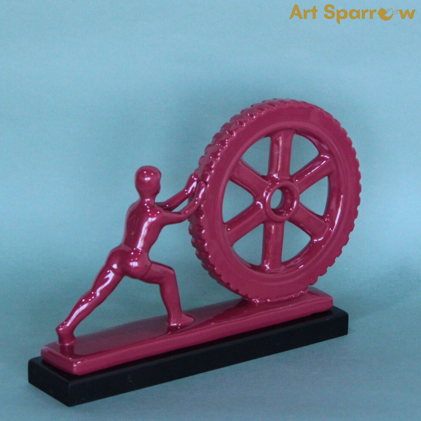 Man Pushing Wheel Human Strength Showpiece