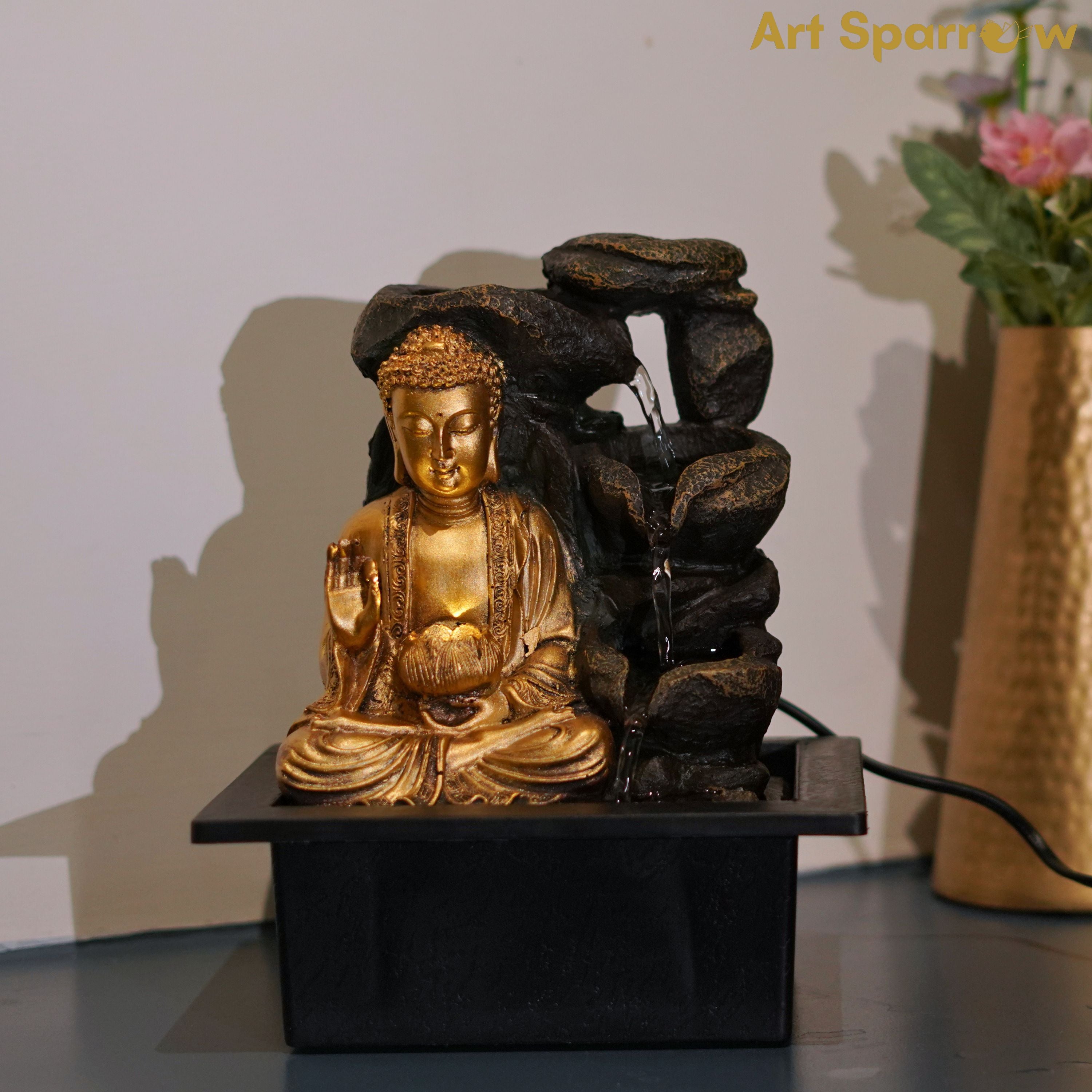 Tabletop Waterfall Buddha Fountain with LED lights